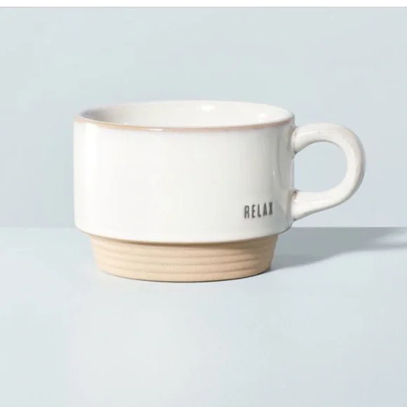 Relax mug cup stoneware coffee tea cup ceramic NWT cream tan